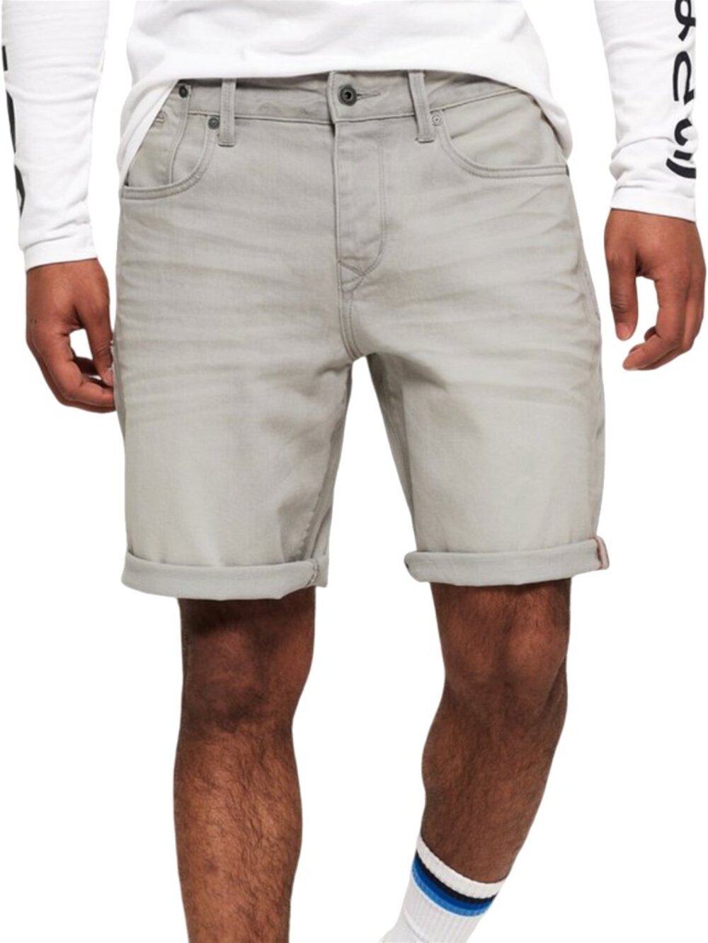Superdry Vista Grey Bike Jean Shorts Loose Fit Cotton Blend British Design